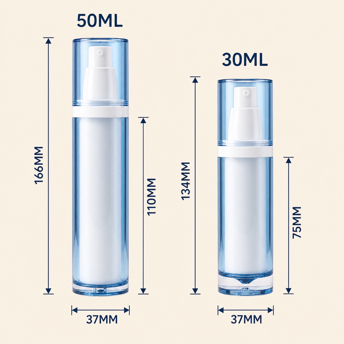 High Quality Cosmetic Airless Bottle 30ml 50ml Acrylic Vacuum Bottle With Color for Sunscreen Lotion Cream Packing