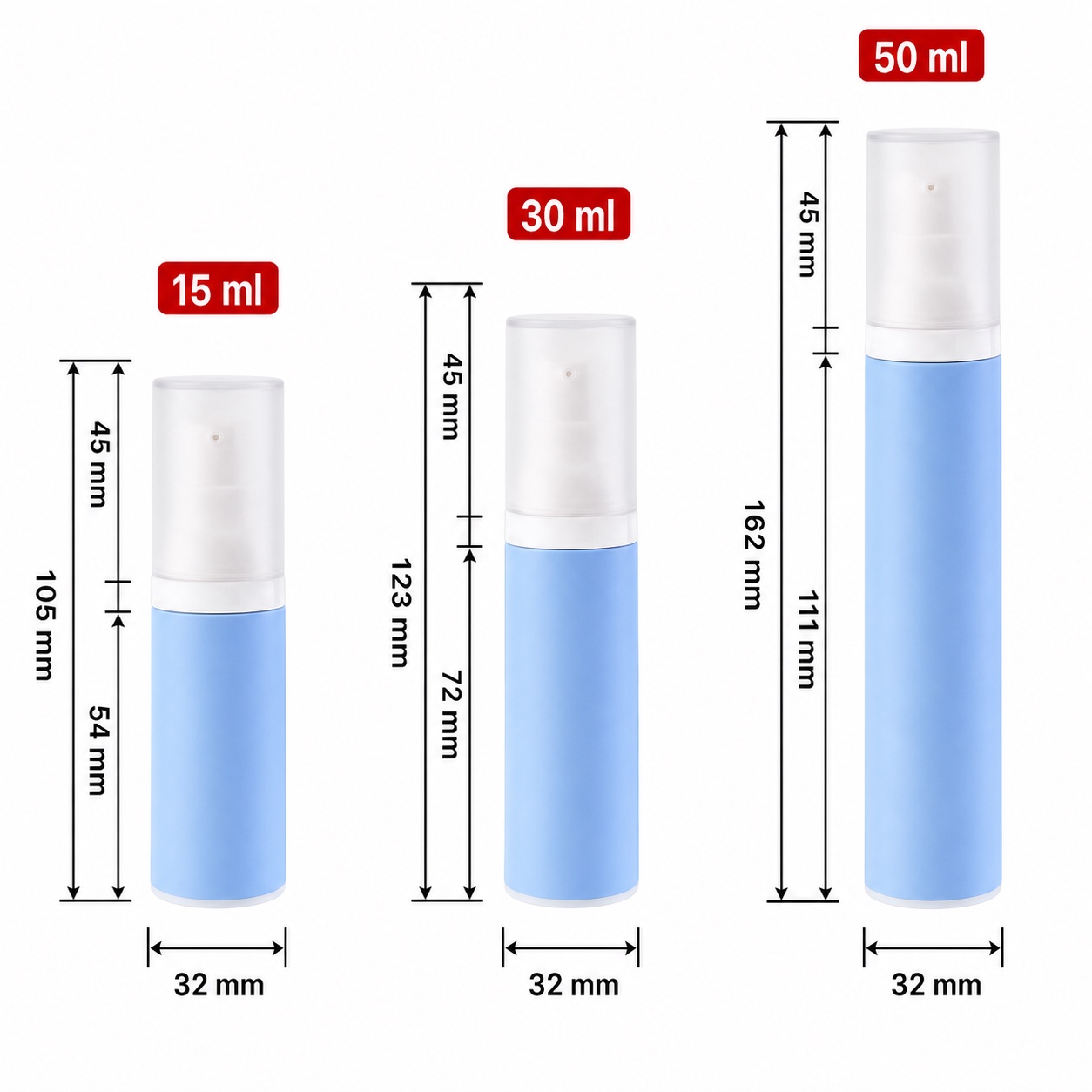 Face Care Spray Pump Lotion Airless Bottle 15ml 30ml 50ml Empty PP Plastic Serum Cosmetic Packaging