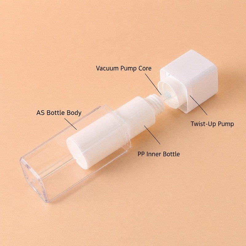 15ml 30ml 50ml Square Vacuum Bottle for Storing Emulsion Foundation Powder