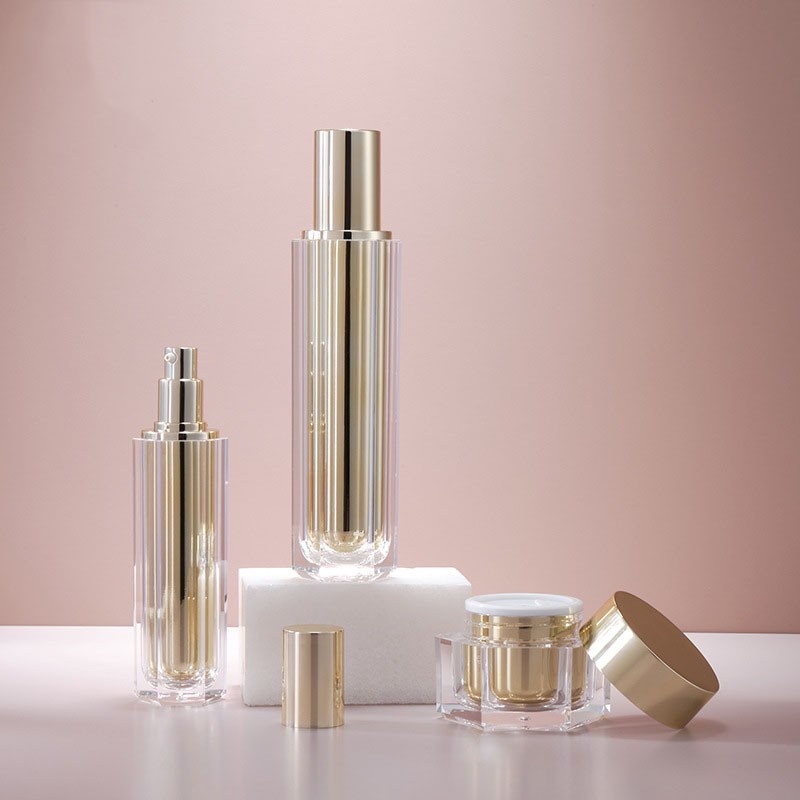 Acrylic electroplated gold hexagonal lotion bottle, cosmetic bottle, high-end face cream bottle, ointment bottle