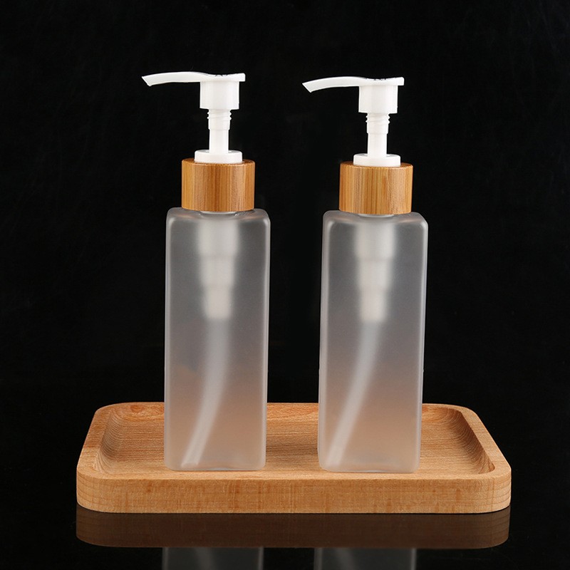 120ml Frosted Pet Emulsion Dispenser Bottle Bamboo Wood Pump Bottle Hand Sanitizer Shower Gel Bottle Daily Chemical Packaging Materials
