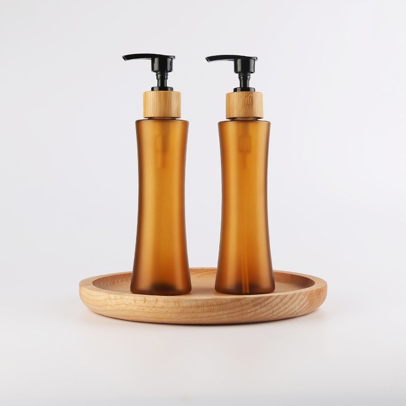 180ml Bamboo Wood Brown Shower Gel Bottle Frosting Brown Emulsion Bottle Pet Pump Bottle Daily Chemical Supplies Package Material