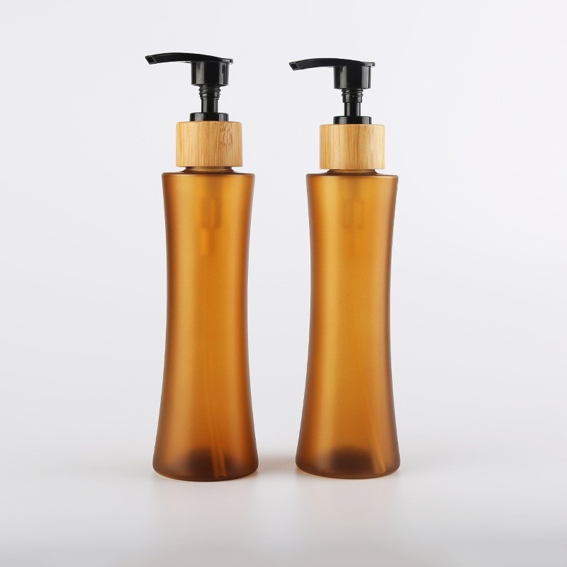 180ml Bamboo Wood Brown Shower Gel Bottle Frosting Brown Emulsion Bottle Pet Pump Bottle Daily Chemical Supplies Package Material
