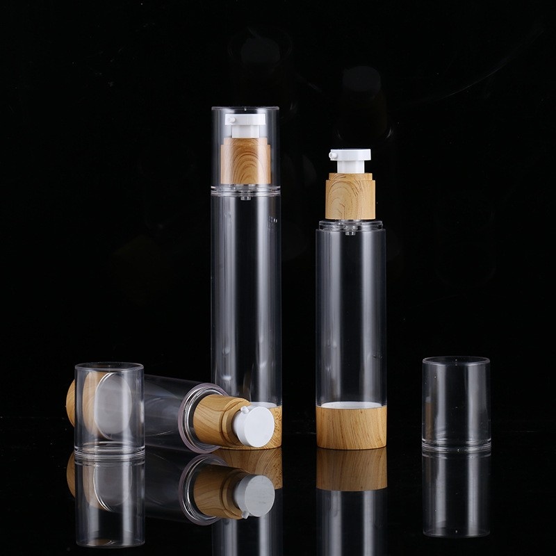 Packaging Material 15 30 50 80 100 120mlas Wood Grain Vacuum Bottle Pressed Emulsion Bottle Essence Spray
