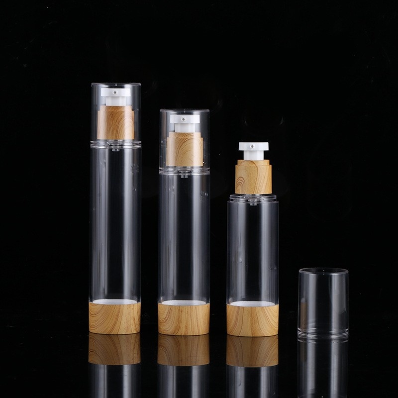 Packaging Material 15 30 50 80 100 120mlas Wood Grain Vacuum Bottle Pressed Emulsion Bottle Essence Spray