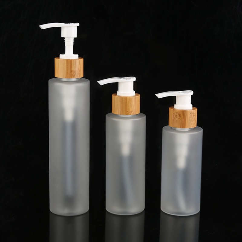 Frosted Pet Emulsion Bottle 120ml 150ml 200ml Bamboo Pump Bottle Daily Chemical Packaging Materials