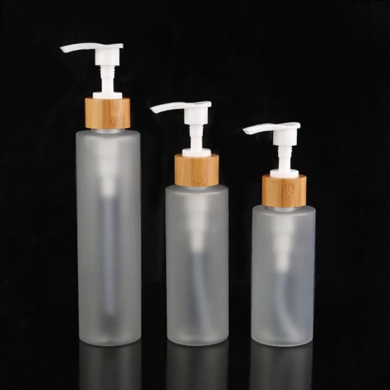 Frosted Pet Emulsion Bottle 120ml 150ml 200ml Bamboo Pump Bottle Daily Chemical Packaging Materials