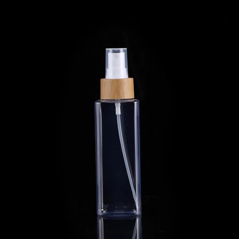 Skin Care Package 100 120 150ml Square Pet Toner Mist Pure Lotion Spray Bottle Bamboo Wood