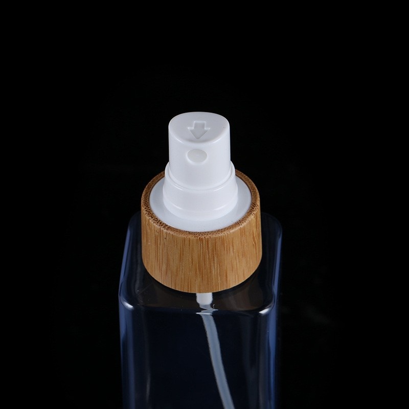 Skin Care Package 100 120 150ml Square Pet Toner Mist Pure Lotion Spray Bottle Bamboo Wood