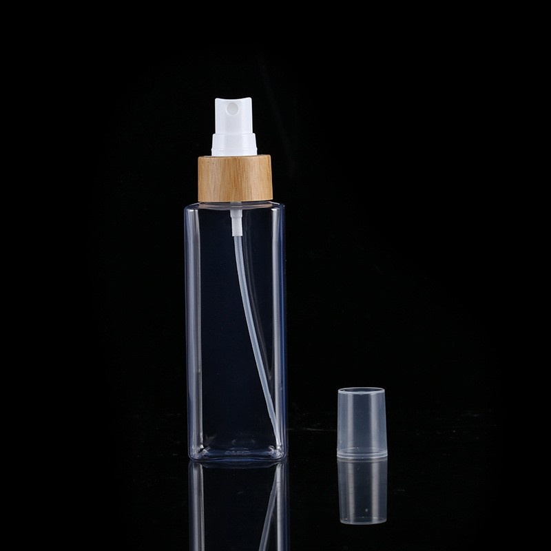 Skin Care Package 100 120 150ml Square Pet Toner Mist Pure Lotion Spray Bottle Bamboo Wood