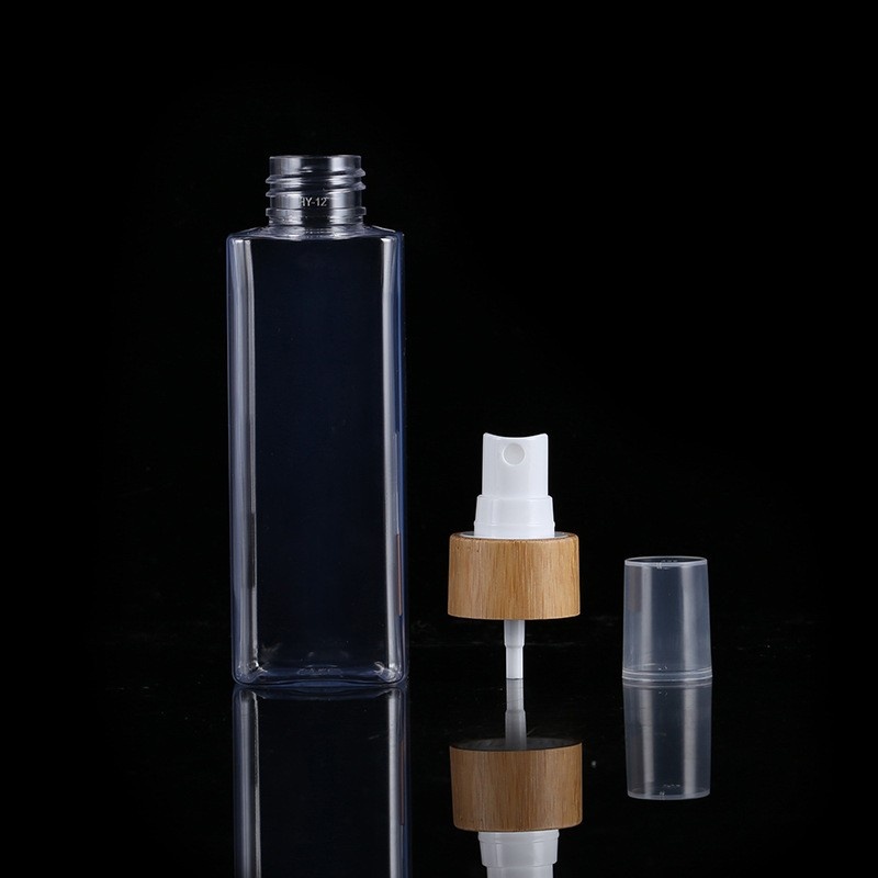Skin Care Package 100 120 150ml Square Pet Toner Mist Pure Lotion Spray Bottle Bamboo Wood