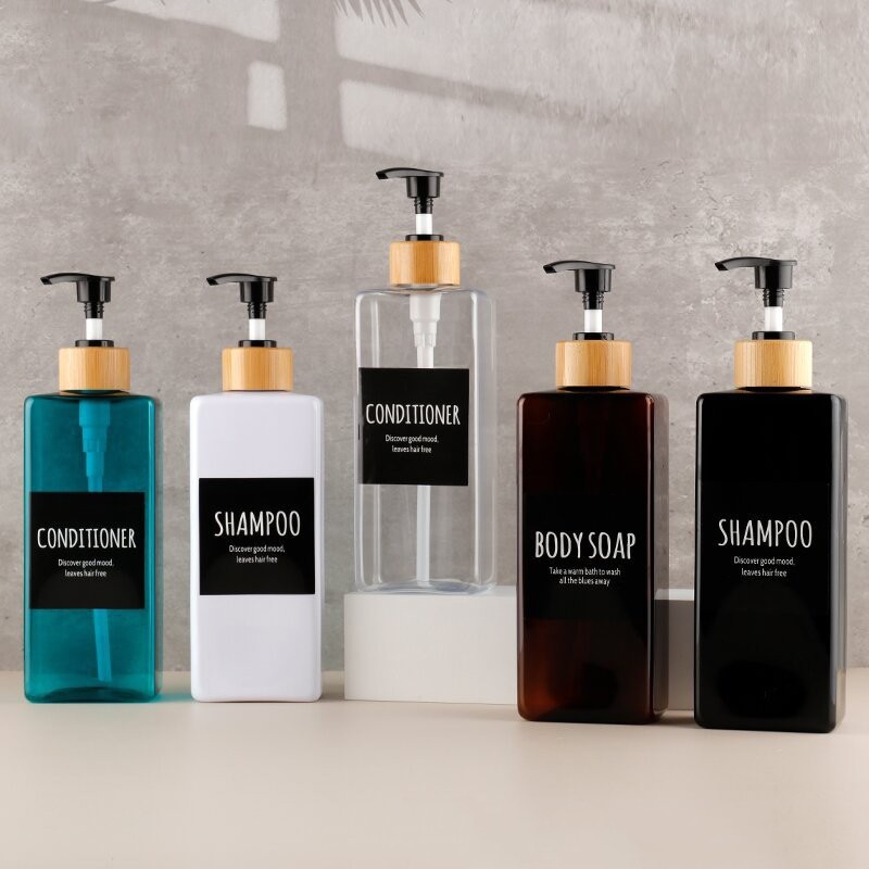 500ml Shampoo Bottle Body Wash Dispenser Bottle Black Bamboo Emulsion Pump Head Bottle Conditioner Hand Sanitizer Empty Bottle