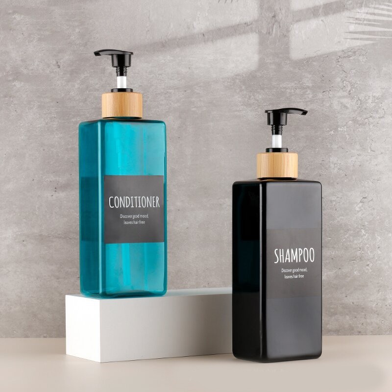 500ml Shampoo Bottle Body Wash Dispenser Bottle Black Bamboo Emulsion Pump Head Bottle Conditioner Hand Sanitizer Empty Bottle