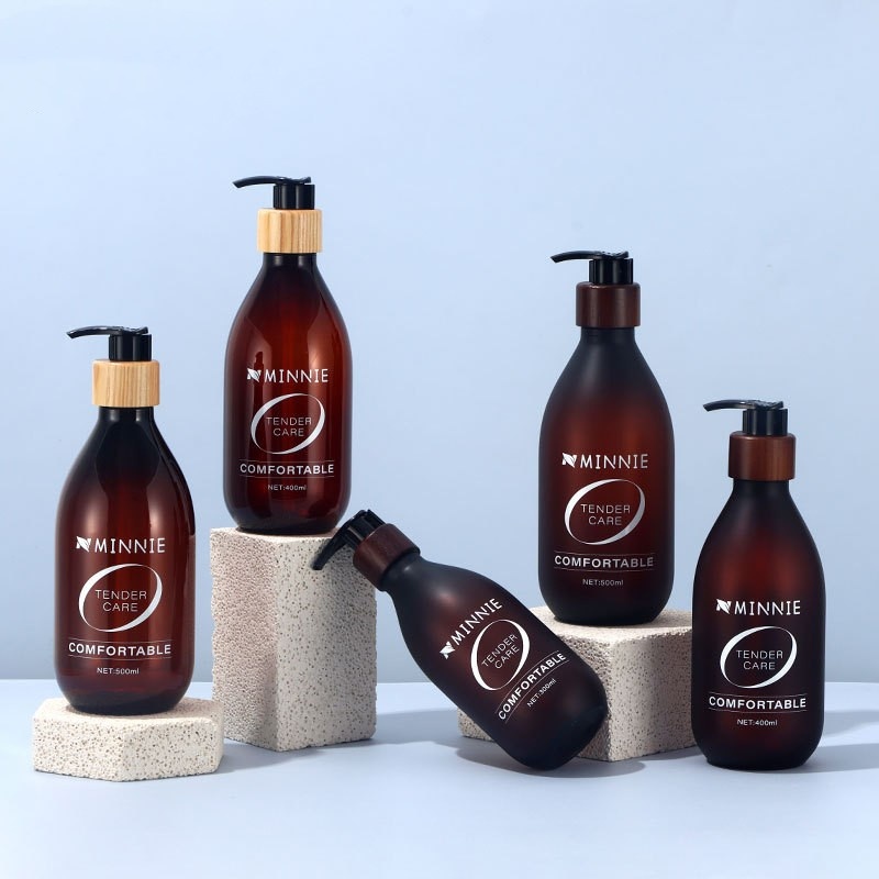500ml Pressed Shampoo Bottle Empty Bottle Lotion Bottle Walnut Pump Head Pet Bottle Body Wash Dispenser Bottle