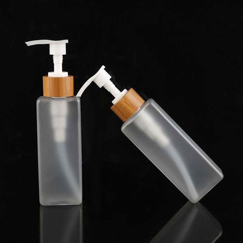 120ml Frosted Pet Emulsion Dispenser Bottle Bamboo Wood Pump Bottle Hand Sanitizer Shower Gel Bottle Daily Chemical Packaging Materials