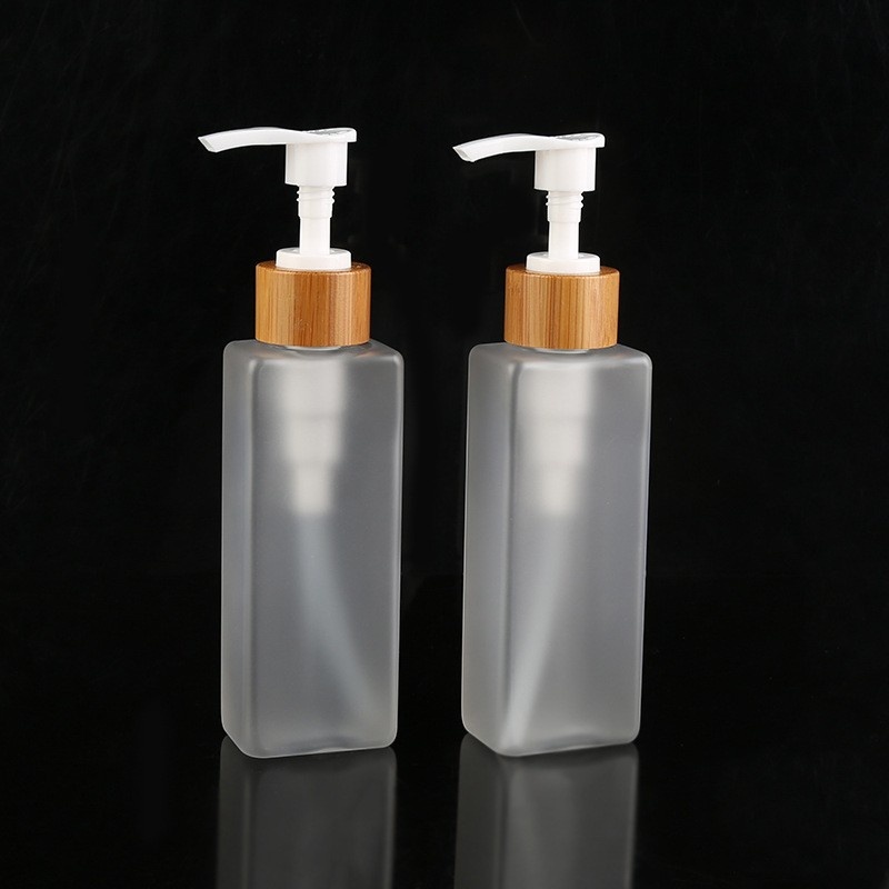 120ml Frosted Pet Emulsion Dispenser Bottle Bamboo Wood Pump Bottle Hand Sanitizer Shower Gel Bottle Daily Chemical Packaging Materials