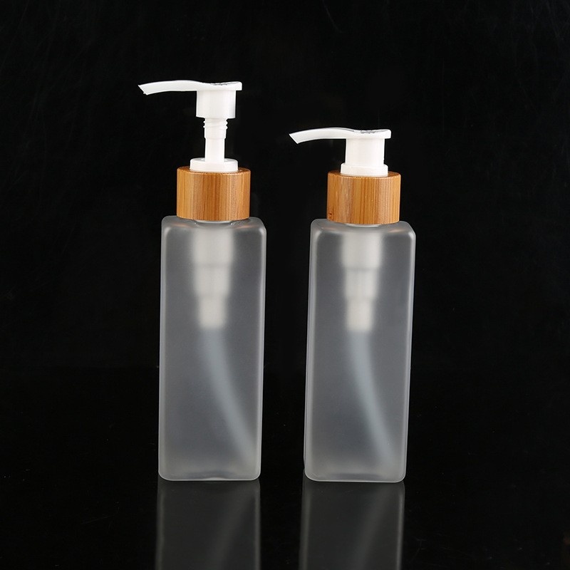 120ml Frosted Pet Emulsion Dispenser Bottle Bamboo Wood Pump Bottle Hand Sanitizer Shower Gel Bottle Daily Chemical Packaging Materials