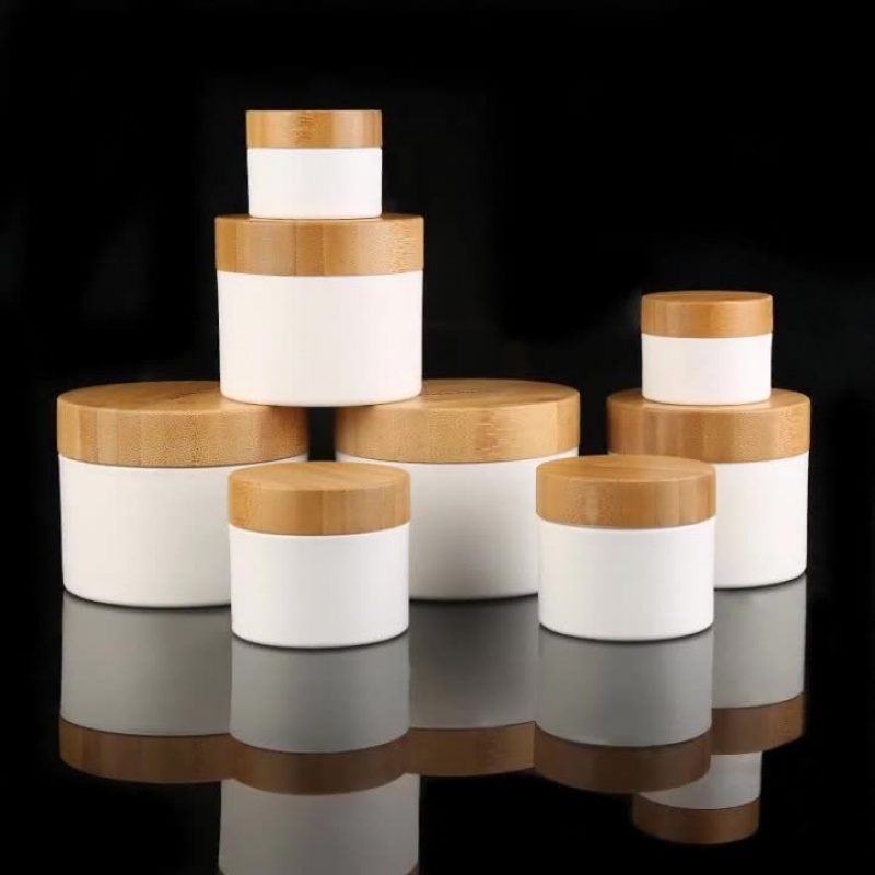Cosmetic Package 100g Bamboo Wood Cover Double Layer Pp Cream Bottle Hair Mask Conditioner Jar Diy Mask Bottle