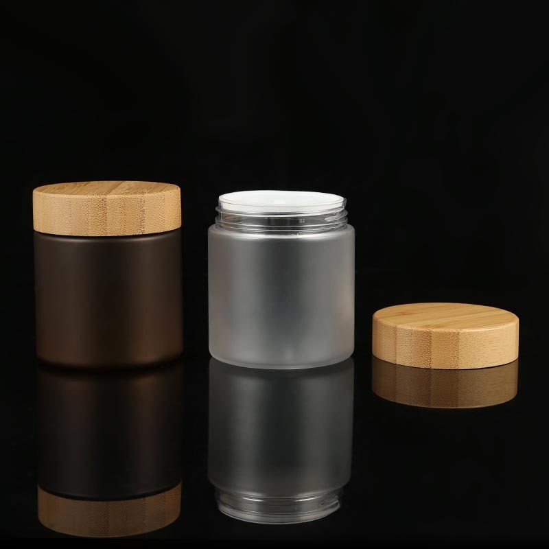 50_150_200_250ml Frosted Pet Jar With Bamboo Lid Wide Mouth Scrub Body Lotion Jar Cream Mask Jar