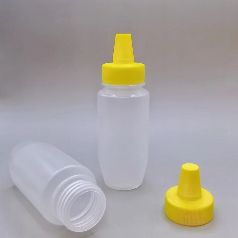 PP translucent plastic squeeze bottle, 180ml, honey bottle, pointed spout cap, salad dressing bottle