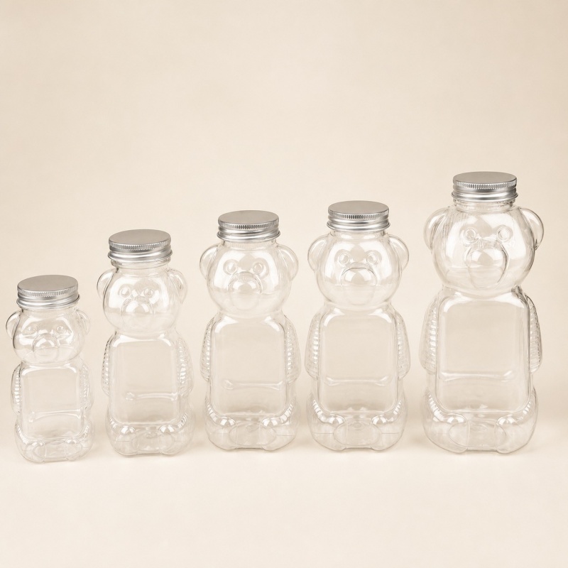 Factory Direct Sale Food Grade PET 150ml~500ml Bear Shaped Plastic Honey Jars and Creative New Student Portable Transparent Bottle