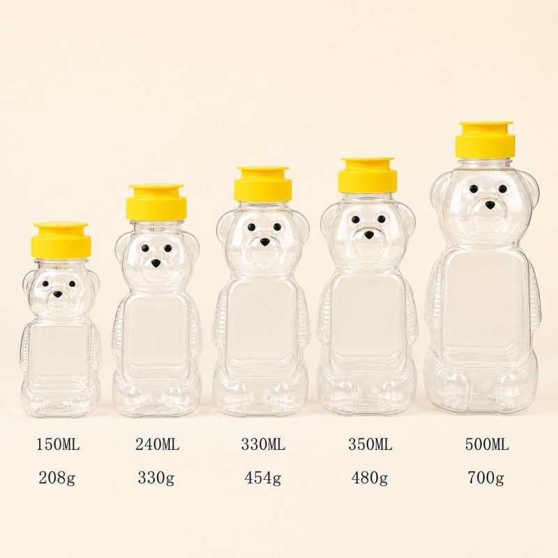 Factory Direct Sale Food Grade PET 150ml~500ml Bear Shaped Plastic Honey Jars and Creative New Student Portable Transparent Bottle