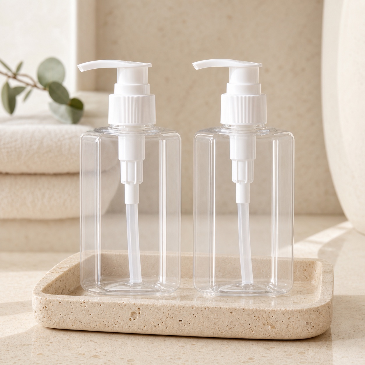 100ml 150ml Refillable square Thick PET Empty Plastic Lotion Pump Bottle for Shampoo