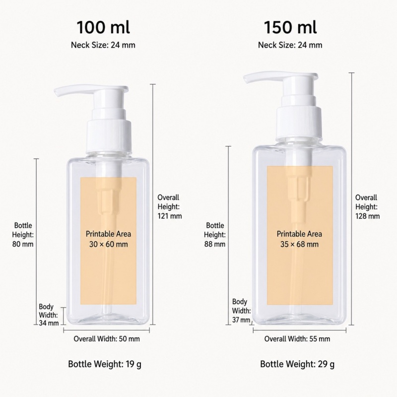 100ml 150ml Refillable square Thick PET Empty Plastic Lotion Pump Bottle for Shampoo