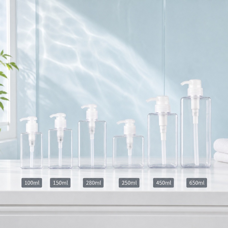 100ml 150ml 250ml 280ml 450ml 650ml PETG Plastic Square Hand Washing White Green Clear Pink Blue Brown Shampoo Shower Gel Bottle