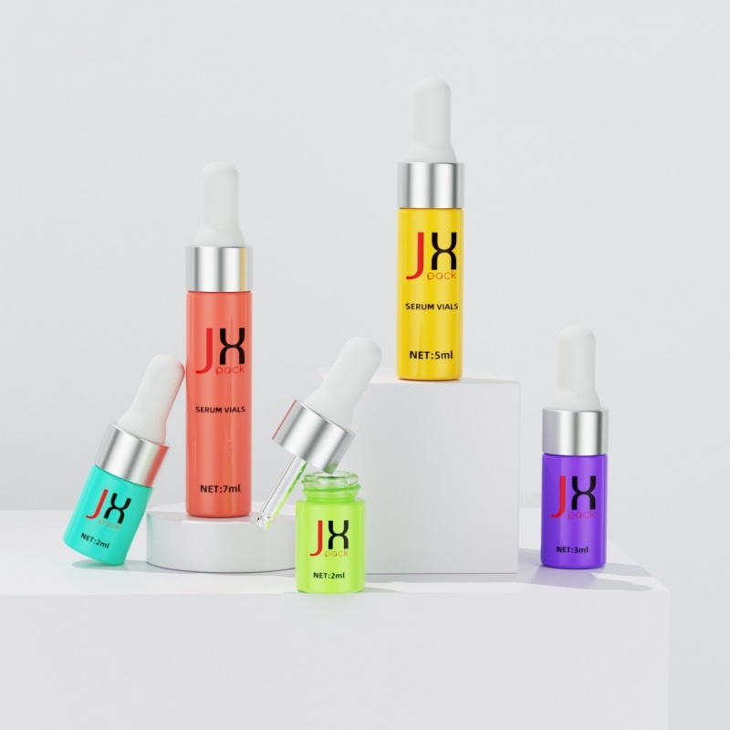Wholesale 2ml 3ml 5ml 7ml colored rubber-tipped glass essential oil dropper bottles for travel
