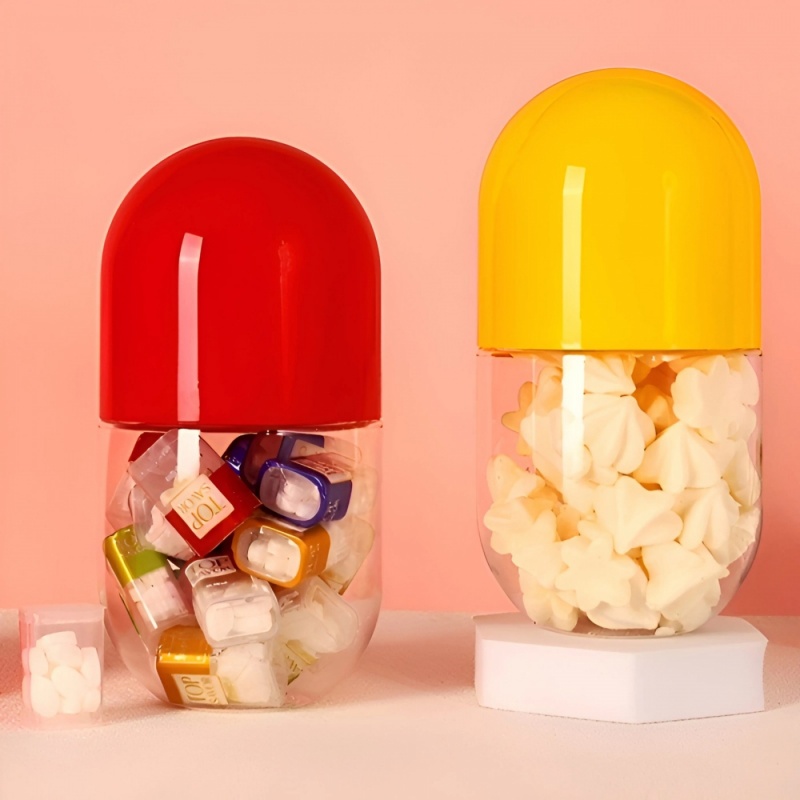 Custom PET Plastic 520ml Color Capsule Shape Candy Bottle