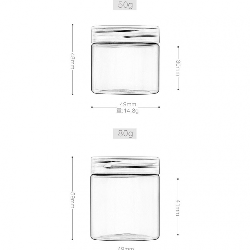 50g/80g PET cream container with plastic lid, wide-mouth bottle, food jar
