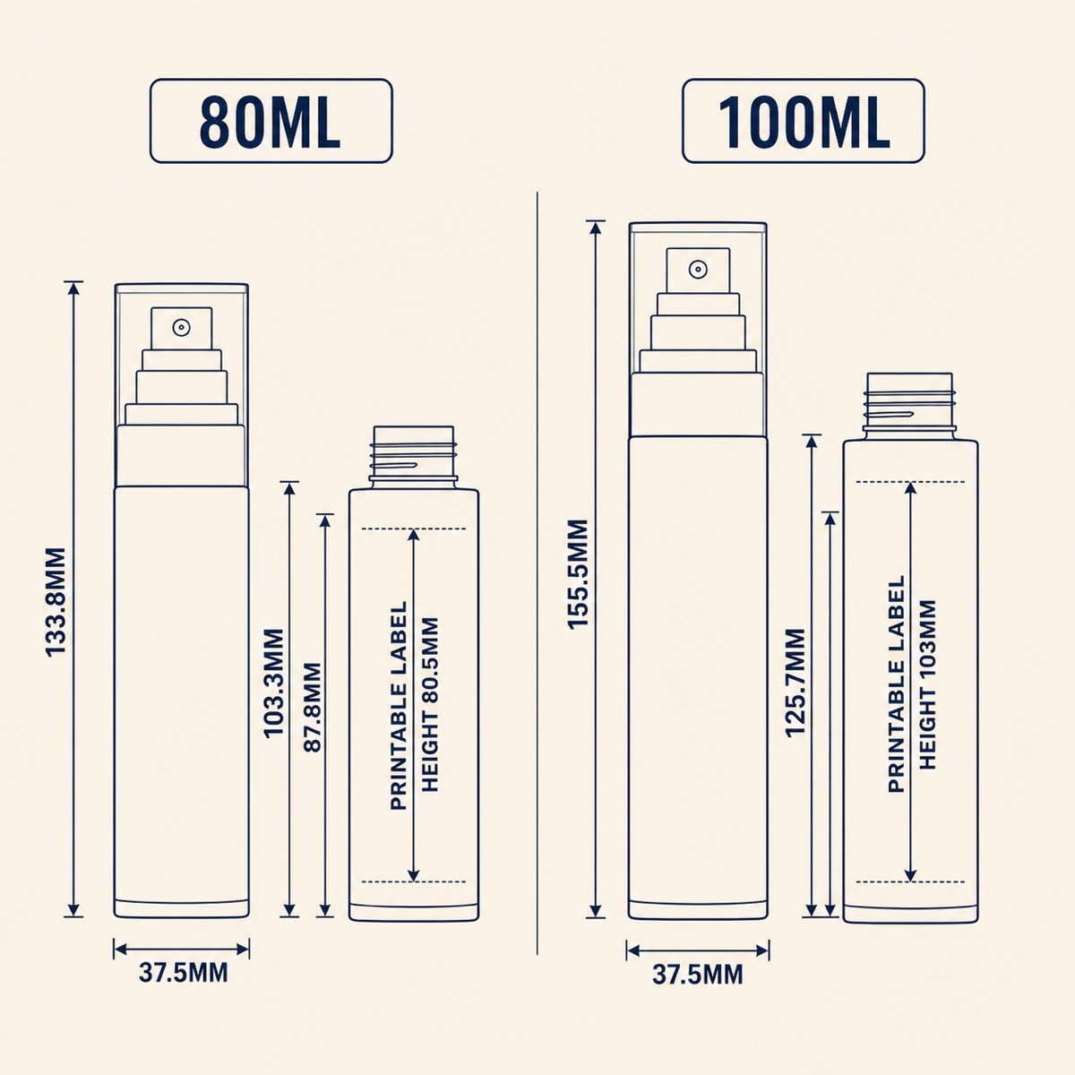High Quality Reusable Eco-friendly 30ml 50ml 100ml 120ml Cylindrical PET Toner Pump Spray Bottle Fine Mist