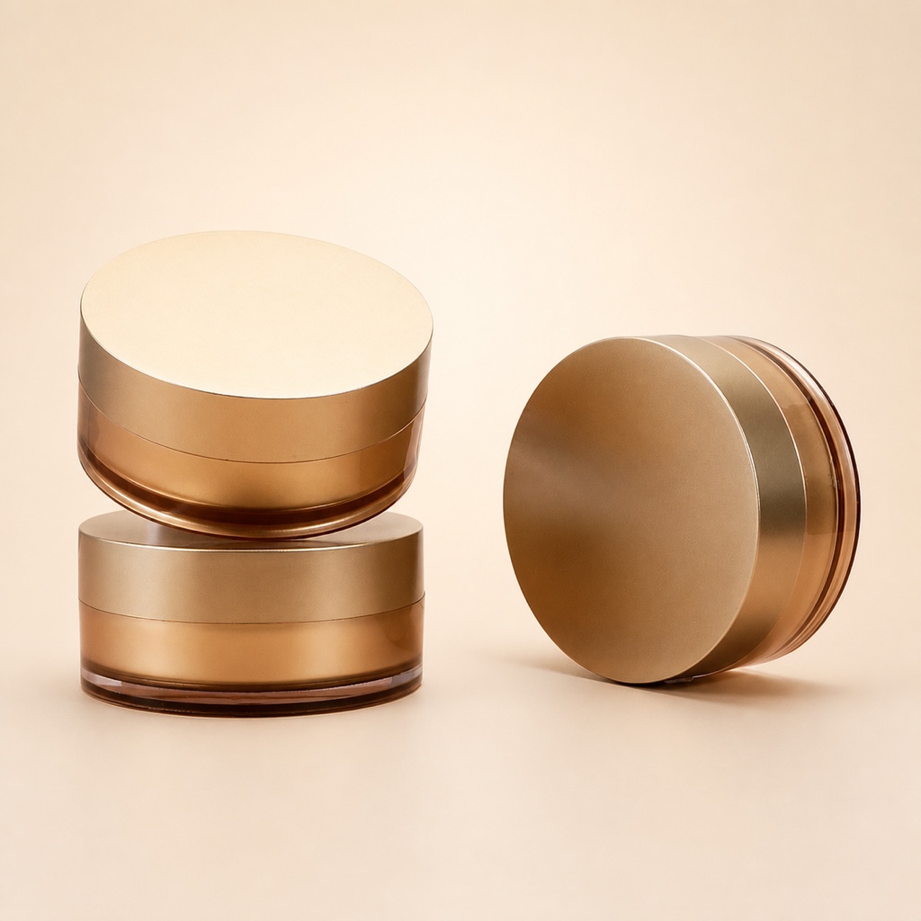 100g Acrylic Round Double Layer Face Cream Jar Cosmetic Packaging Container Empty Refillable Pot for Lotion Elegant Gold Design