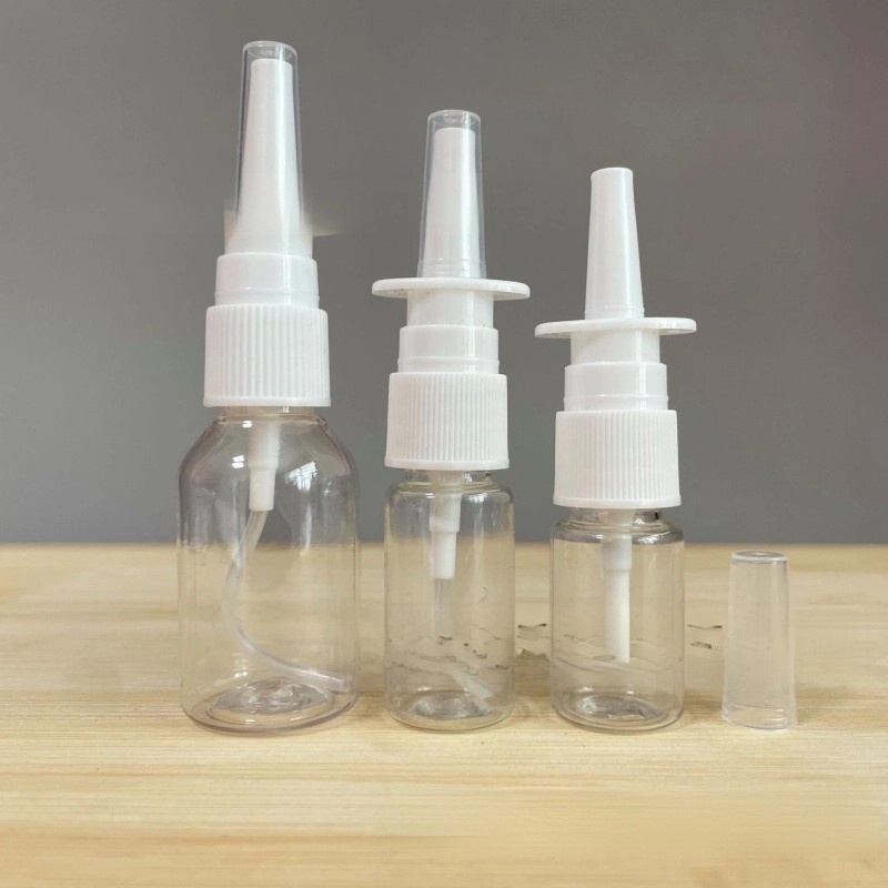 Hot-selling 10/20/30/50ml PET spray dispensing bottle, fine mist, transparent white plastic spray bottle, small nasal spray bottle