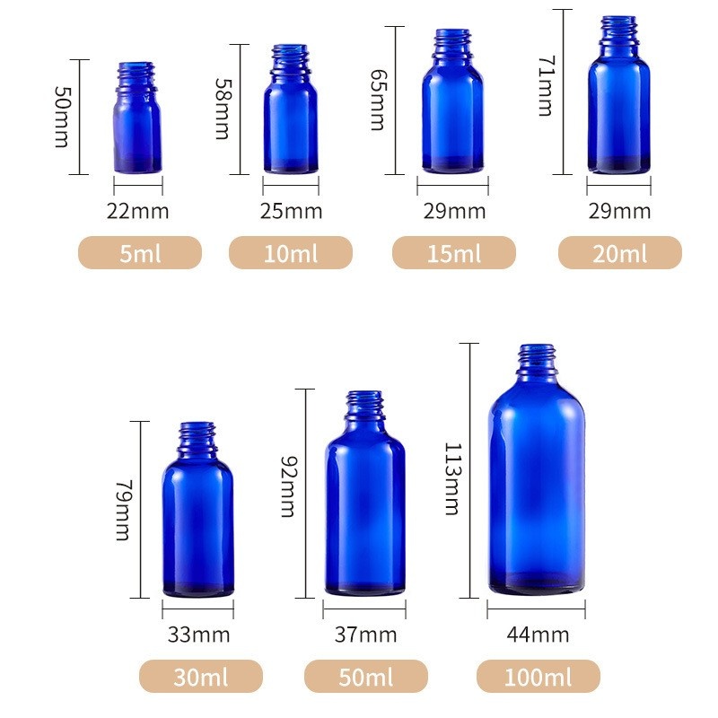 5ml 10ml 15ml 20ml 30ml 50ml 100ml Blue essential oil bottle empty bottle glass dropper bottle